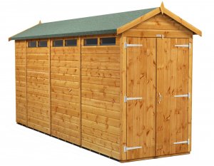 Power 14x4 Apex Secure Garden Shed - Double Door